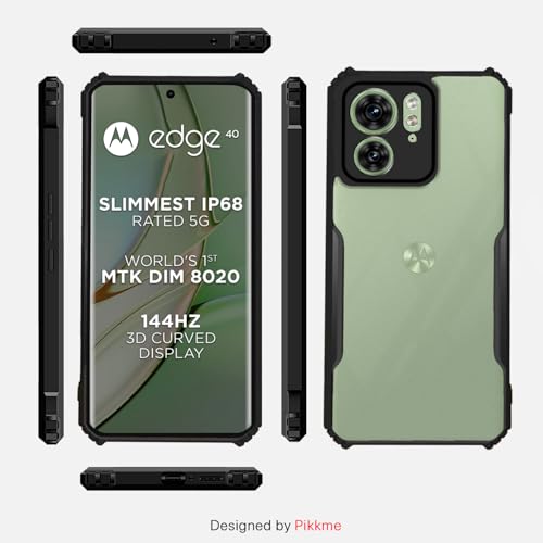 Image of Pikkme Ultra Hybrid Back Cover for Moto Edge 40 | Raised Edges |Crystal Clear Transparent | Full Camera Protection Bumper Case (Black)