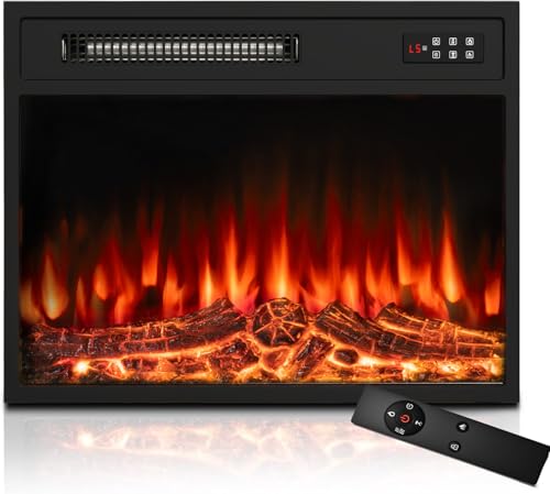 BOSSIN 23 inch Electric Fireplace Insert with Stove Heater for TV Stand,LED Realistic Flame,Recessed Mounted Fireplace Heater with Remote Control,Fireplace with Adjustable Flame, Timer 750/1500W