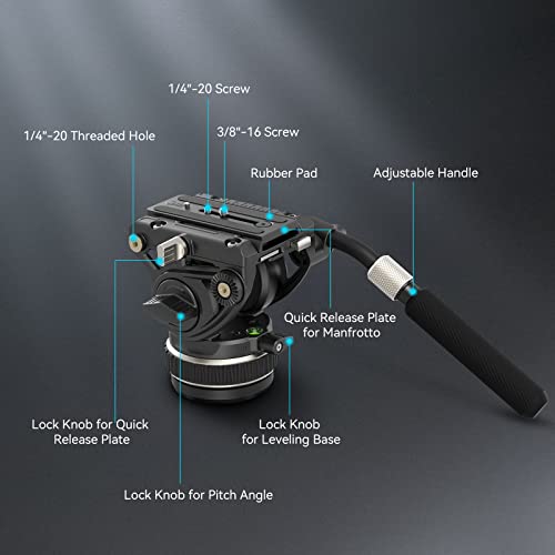 Image of SmallRig DH10 Heavy Duty Tripod Fluid Video Head with Flat Base and Adjustable Handle, Quick Release Plate for Manfrotto Video Head Mount Plate, Load up to 22Ibs, for Video Cameras, DSLR Cameras 4165
