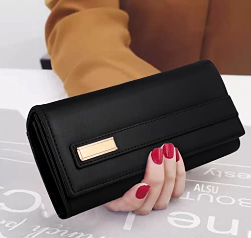 Image of ALSU Women's Hand Wallet Purse Clutch | Phone Pocket | Coin Compartment | Credit Card Slots| Zipper Pocket| Office use| Casual use| Faux Leather (Black)