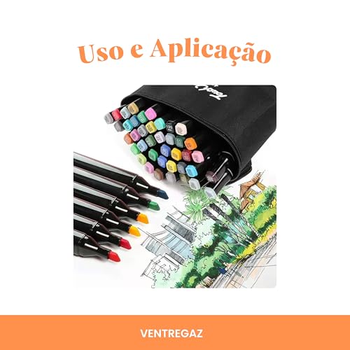 Marcadores de Álcool Ponta Dupla, 80 Cores, Tinta à Prova d'Água, com Estojo de Transporte