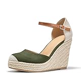 FISACE Womens Summer Espadrille Heel Platform Wedge Sandals Ankle Buckle Strap Closed Toe Shoes