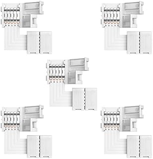 RGBW Connector Supernight 90 Degree LED Strip Connectors 5 Pin L Shape for 10mm Wide SMD 5050 2835 RGBW/RGBWW LED Strip Lights PCB LED Corner Connector Kit, 5pcs