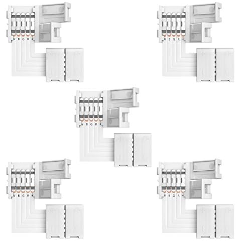 RGBW Connector Supernight 90 Degree LED Strip Connectors 5 Pin L Shape for 10mm Wide SMD 5050 2835 RGBW/RGBWW LED Strip Lights PCB LED Corner Connector Kit, 5pcs Cover