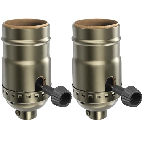 Image of DiCUNO UL Listed 3-Way Lamp Socket Replacement, E26 Standard Threaded Base Light Socket, Turn Switch Knob for Low-Medium-High Light Settings, Table, Floor Lamp Repair Kit, 2-Pack, (Champagne Gold)