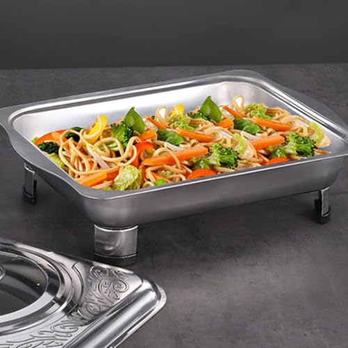 Image of Stainless Steel Buffet Dish Rectangular Chafing Food Tray Chafer Pan with Lid Steam Table Pan for Wedding Parties Banquet Catering Events Chafing Dish for Parties Buffet
