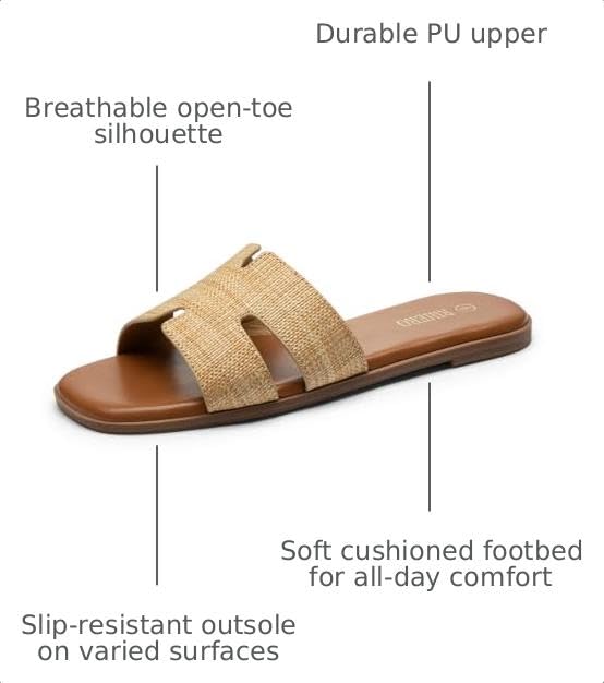 Image of Rihero Flat Sandals Women Dressy Comfortable Slip On Leather Slide Sandals