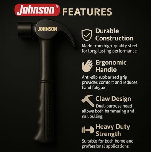 Image of Johnson Heavy Duty Claw Hammer, Rust Proof, Ergonomic Anti-slip Handle, Dual-purpose Head