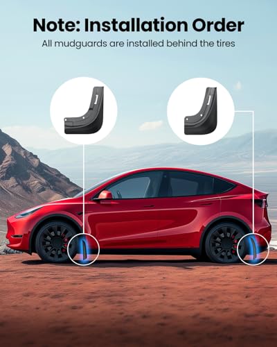 Image of REEVAA 2026 Tesla New Model Y Juniper Accessories - Mud Flaps [No Drilling Required] All-Weather Mud Flap Accessories for Model Y Juniper 2025-2026, Black (Set of 4)