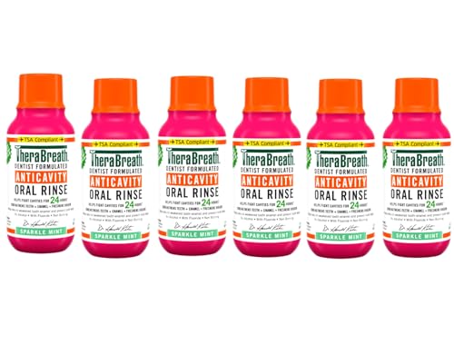 TheraBreath Anticavity Fluoride Mouthwash, Sparkle Mint, Travel Size, 3 fl oz - 6 Pack