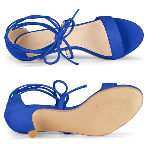 Allegra K Women's Kitten Heel Lace Up Open Toe Royal Blue Sandals 8.5 M US