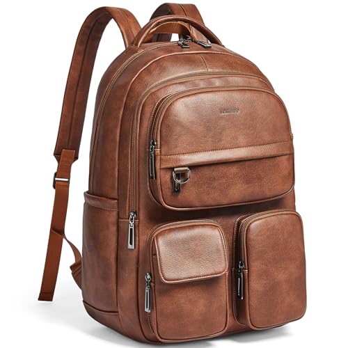 Mochila de cuero vegano para laptop 17 pulgadas marrón
