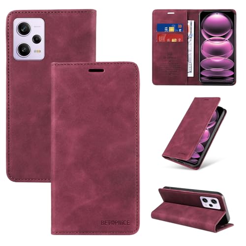 �E�H���b�g�P�[�X Xiaomi Redmi Note 12 Pro Plus/Redmi Note12 Explorer �P�[�X �J�[�h�z���_�[�t�� �t���b�v�J�o�[ RFID �u���b�L���O�ی샌�U�[�P�[�X �ϋv���̂���ϏՌ��J�o�[(Red)