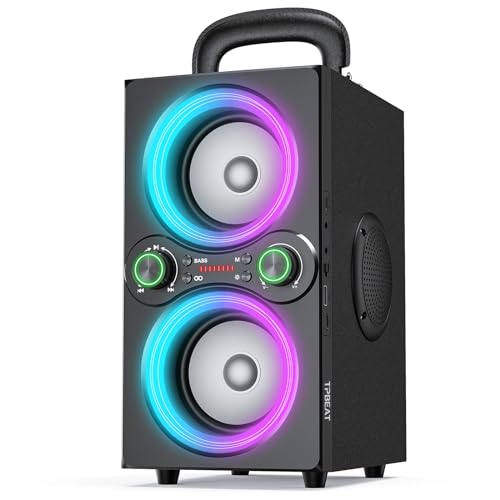 TPBEAT Altavoz Bluetooth Potente, 80W Party Altavoz Bluetooth inalámbrico, con Luces, Supergraves, Altavoz portatil estéreo TWS de Alto Volumen de 100 dB, para Fiestas, Camping
