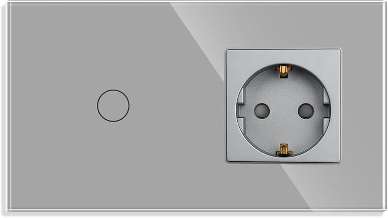 JIMEIDA szürke üveg érintéses fali kapcsoló Schuko aljzattal, LED jelzőfénnyel - 1-Fach, Touch Lichtschalter& Steckdose, gray