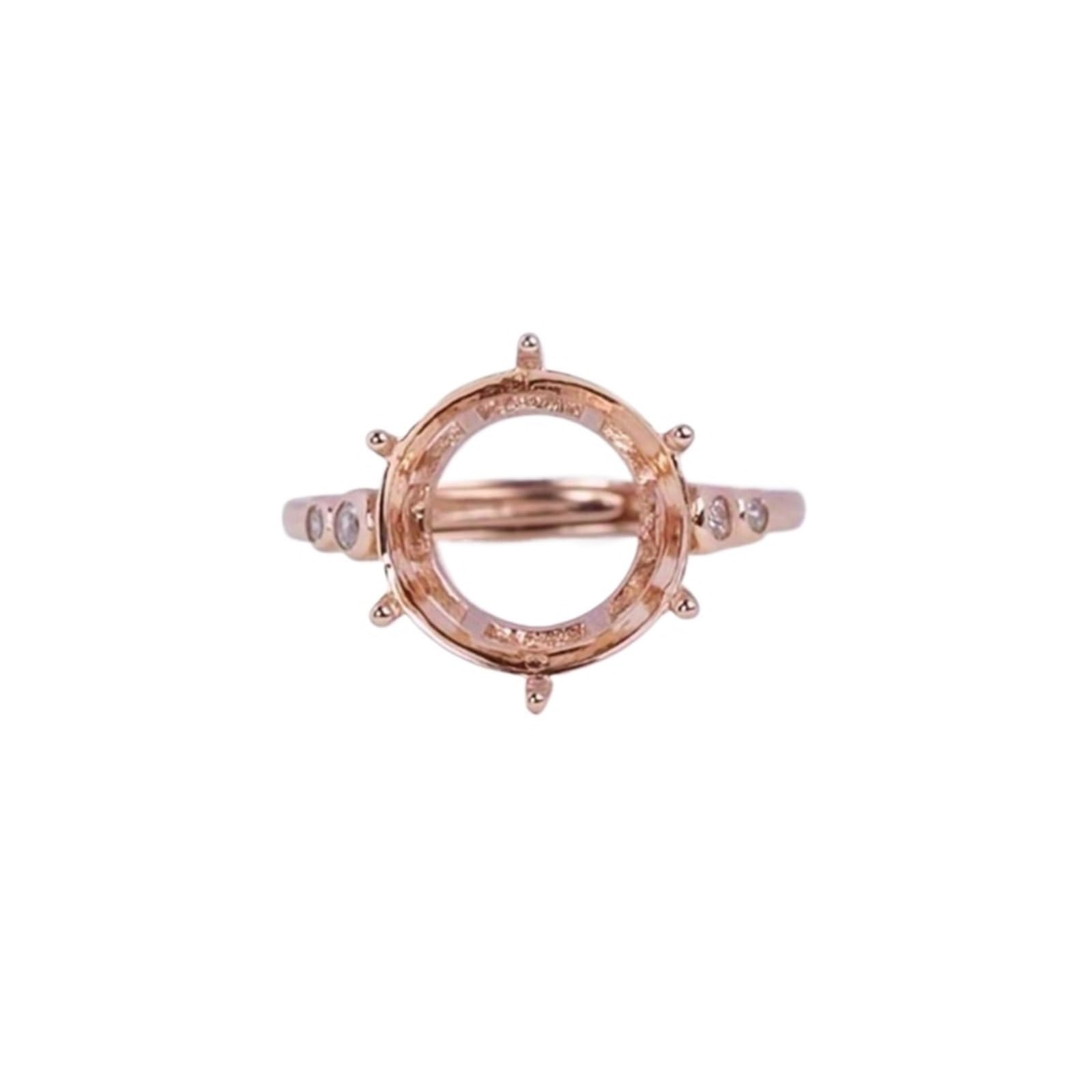 Anillo de plata de ley ajustable oro rosa de 12 mm para engastar gemas 8