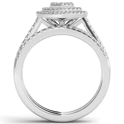 Sparkling 2Pcs Set Heart Cubic Zirconia Rings Female Wedding Band Accessories Jewelry3