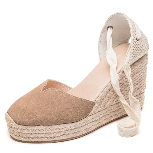 Image of Womens Espadrille Wedge Sandals Closed Toe Platform Lace Up Ankle Strap Slingback Summer Dress Shoes