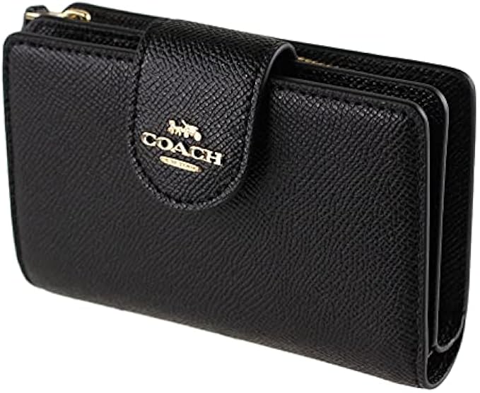 COACH Medium Leather Corner Zip Wallet in Black - Gold, Style No. 6390