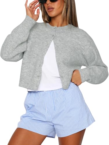 Image of Balimtoy Women's Cropped Cardigan Sweaters Long Sleeve Button Down Sweaters Knit Cardigan Cute Y2k Open Front Crop Top