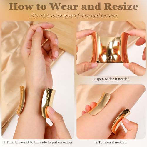 3Pcs Chunky Gold Cuff Bracelets Open Wide Bangle Bracelets Set for Women Minimalist Irregular Bracelet Statement Wrist Cuff Wrap Bracelet Jewelry 5