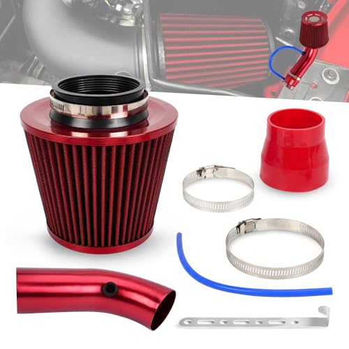 BARTOO 3'' Cold Air Intake Kit Aluminum Automotive Cold Air Intake Pipe Filter Induction Flow Hose Pipe Kit, Red by BARTOO - Image 9