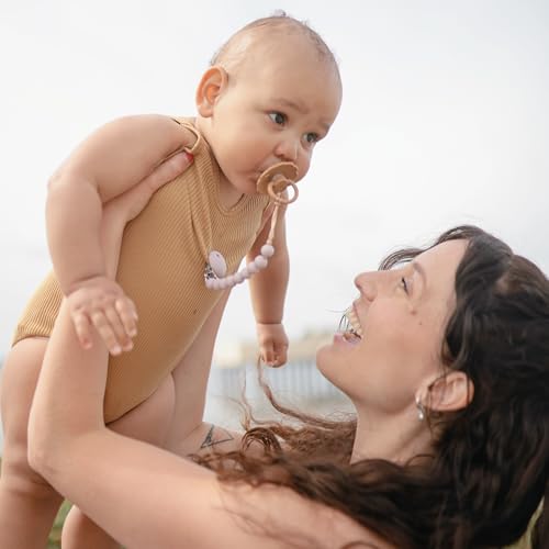 Image of FRIGG Daisy Natural Rubber Baby Pacifier | Made in Denmark | BPA-Free (Chamomile /Peach Bronze, 6-18 Months) 2-Pack