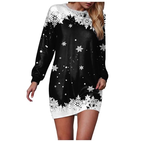 ECUNGWUA Weihnachtskleid Damen Weihnachten Kleid Elegant Langarm Pulloverkleid Glitzer Christmas Dress Vintage Partykleid Festliches Outfit (XXL)