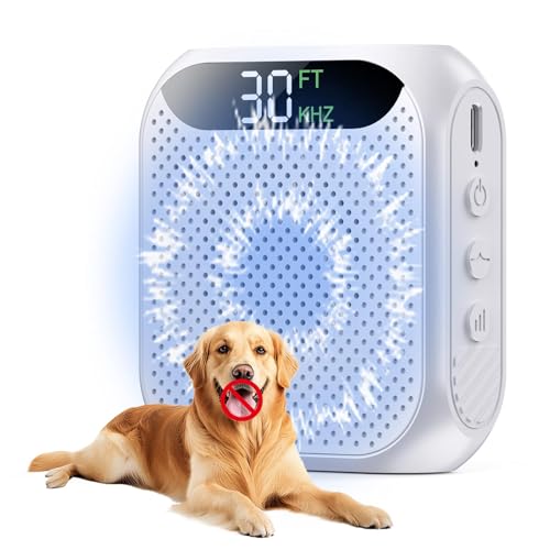MALOK Dog Bark Deterrent Devices, 30ft Ultrasonic Anti Barking Device for Dogs, Rechargeable Bark Control Device with Adjustable Frequency & Range for All Large & Small Dogs, Indoor Outdoor Use