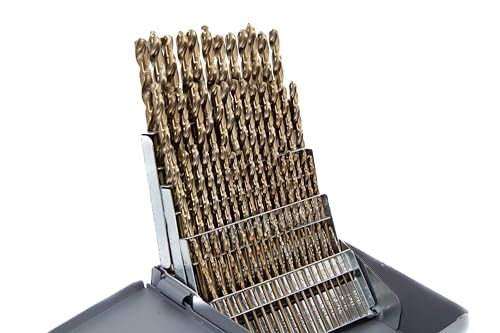 HSS-America D/astco Serie Cobalt Schraube Maschine Stub Bohrer Set (26–60-teiliges Set, 1/40,6 cm – 1/5,1 cm # 1–60, A-Z), 135 Grad Kreuzanschliff, Gold-oxid Finish, rund Schaft, 1 - #60, 1