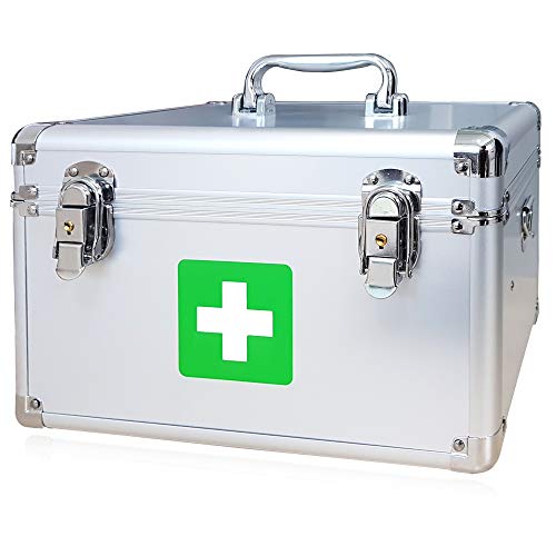 Morning Plus - First aid kit Lockable Medication Box Organizer Emergency Medicine Storage Box Aluminum Medical Box 12