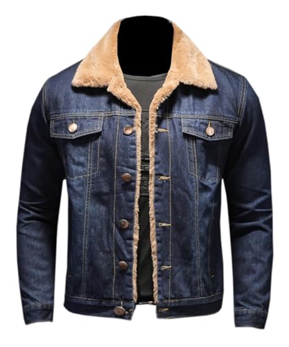 Men's Fleece Lined Jean Jacket Winter Sherpa Trucker Warm Denim Button Jacket Coat Outwear