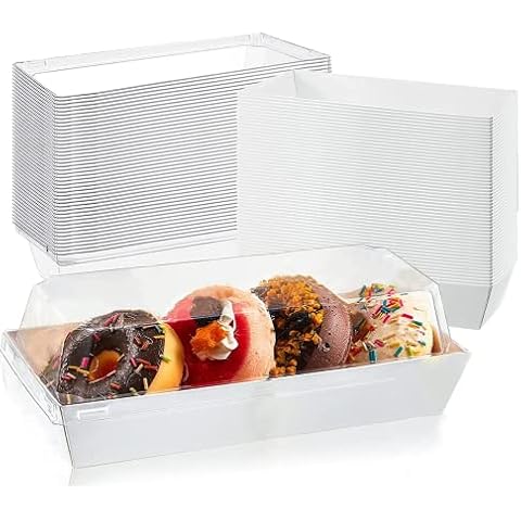 XIAOHONG 50 Pack Paper Charcuterie Boxes with Clear Lids, 7.5'' White Disposable Food Containers Sandwich Boxes Bakery Boxes for cake roll, Strawberries, Chocolate Covered Cookies, Hot Cocoa Bombs Cover