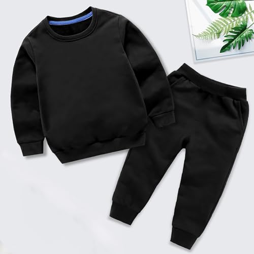 Girls Boys Sweatsuit Set, 2 Piece Solid Pullover Crewneck Athletic Sweatshirt and Jogger Sweatpants Set for Kids3
