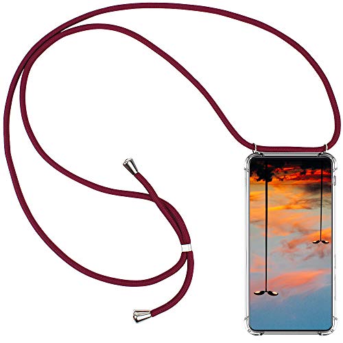 CLM-Tech Carcasa con Cuerda para Colgar Compatible con Xiaomi Mi 9T / Mi 9T Pro - Funda Silicona Transparente con Cordon para Llevar en el Cuello, Rojo
