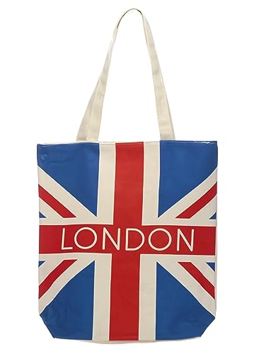 Puckator Sac en Coton avec Zip, Drapeau du Royaume-Uni, Union Jack, Londres, Londres, Sac fourre-tout Université Femme, Shopper