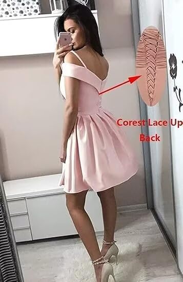 A-line Ruched Satin Homecoming Dress for Women, Short Sweetheart Off The Shoulder Cocktail Dresses Prom Dresses4
