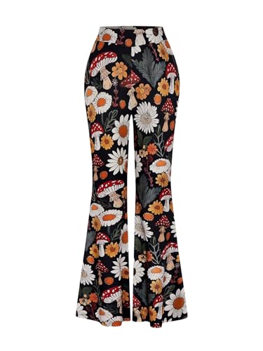 WDIRARA Women's Plus Size Floral Print Flare Pants Boho Elastic Waist Bell Bottoms Trousers