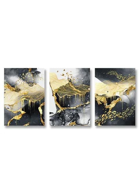 Art mural abstrait marbre or luxe décoration salon AmNooL 3 toiles