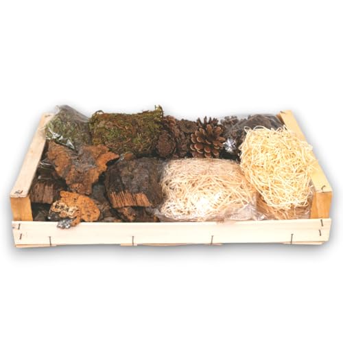 Generico Cassetta sughero in Legno con Materiali Naturali per Presepe: Paglia, Sughero, Muschio e Pigne – Kit Completo per Creare Scenari Natalizi, Decorazioni Rustiche e Ambientazioni Artigiana