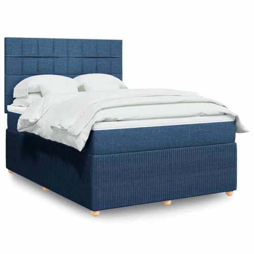 Genérico Cama Box Spring con colchón Tela Azul 140x200 cm,Mobiliario,Camas y Accesorios,Camas y somieres,Azul,3292085