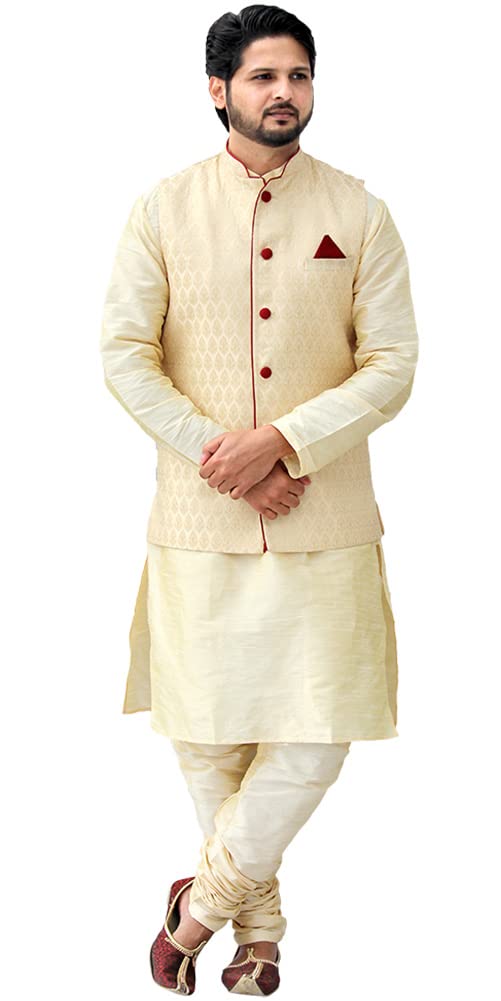 dishita Men's Silk Kurta Pyjama With Waistcoat-picture-36