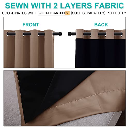 Image of NICETOWN Cold Blocking Curtains, 100% Blackout Curtains Thermal, Noise Reduction and Privacy Curtains for Patio Door, Black Lined Blackout Drapes with Grommet Top, Cappuccino, 1 Pair, W52 x L84
