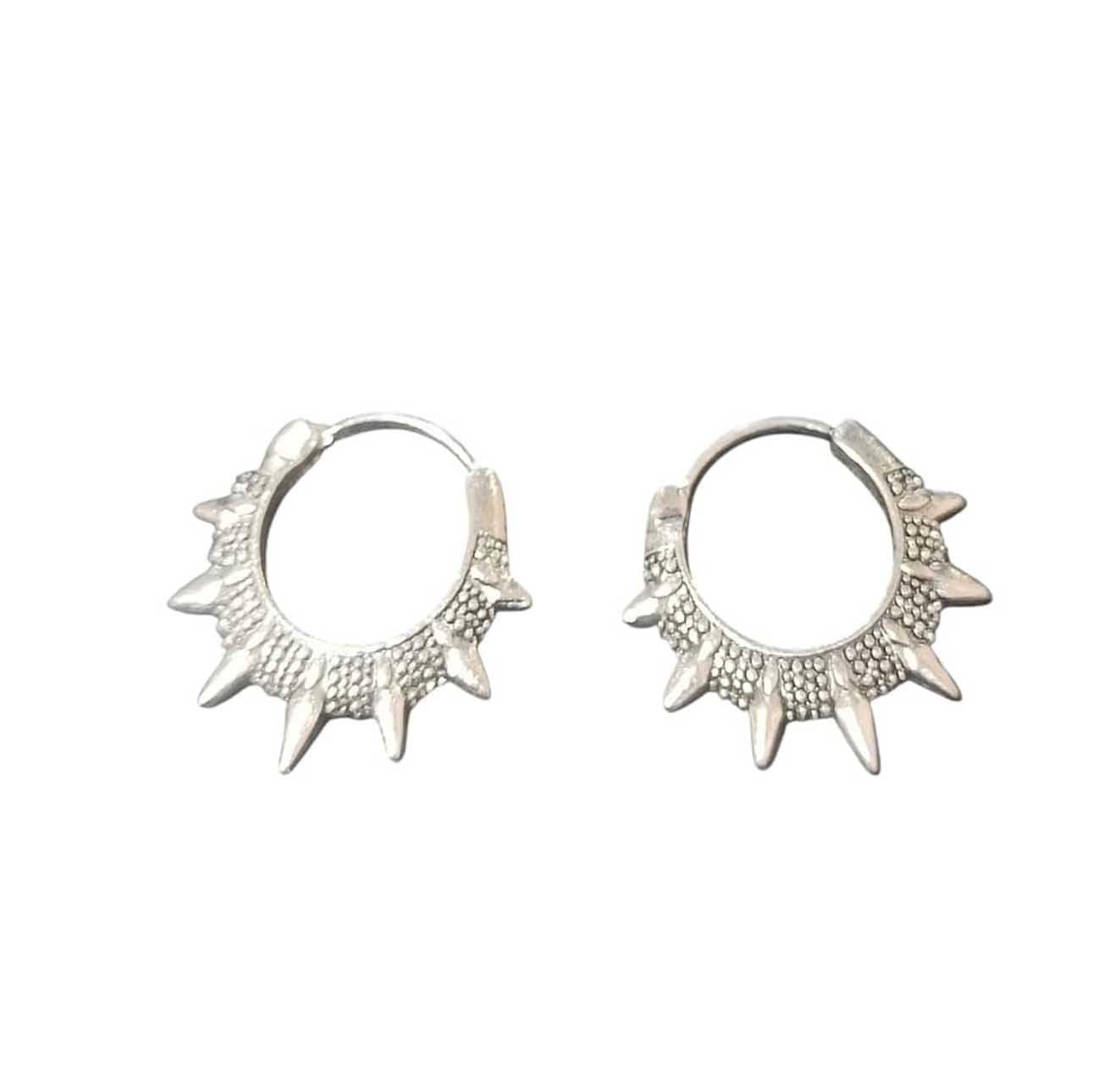 Stainless Steel Spike Hoop Earrings, Textured Design, For Men & Boys Pack of 1 Pair-picture-49