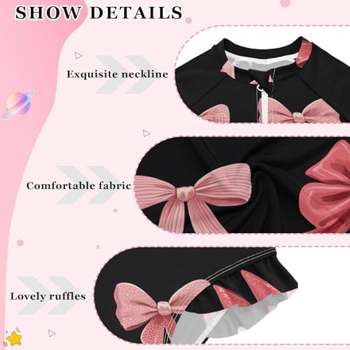 Girls One Piece Swimsuits Long Sleeve Swimsuit Zipper Bathing Suits Pink Red Bow Black3