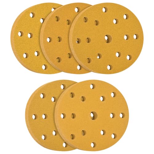 Flintronic 50 Piezas Discos para Lijas, Lijas 150mm Velcro, 15 Agujeros Discos de Pulir, 80/100/120/150/180 Granos, para 6 Pulgadas Lijadora Excéntrica y Lijadora Orbita