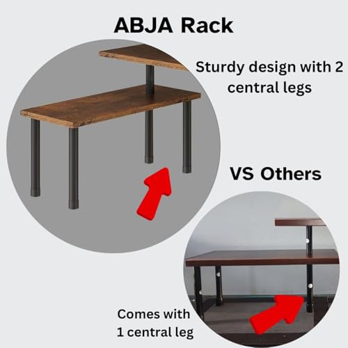 Image of ABJA Kitchen Counter Top Organizer, Shelf Rack for Kitchen Storage, Wooden Corner Shelf, 2 Tier Spice, Oil Stand, Tabletop Adjustable Rack for Makeup, Office (Rustic Brown, 2 Tier Corner Rack)