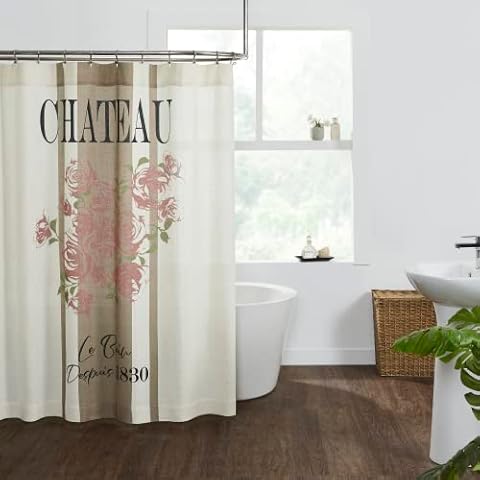 Burlap Antique White Rose Farmhouse Shower Curtain 72x72 Cover