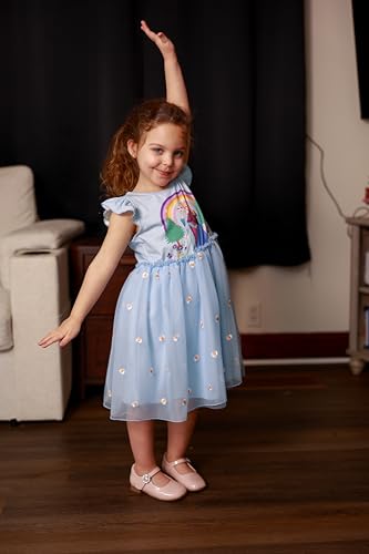 Image of Disney Princess Frozen Elsa Minnie Stitch Toddler Girl Tulle Tutu Dress Ruffle Sleeve Mesh Summer Birthday Party Clothes 2-9Y