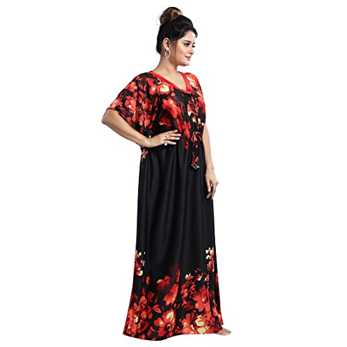 Image of Women's- Kaftan /Nighty /Maxi /Gown /Nightdress /Nightwear Serena Fabric- V-Neck Floral Print